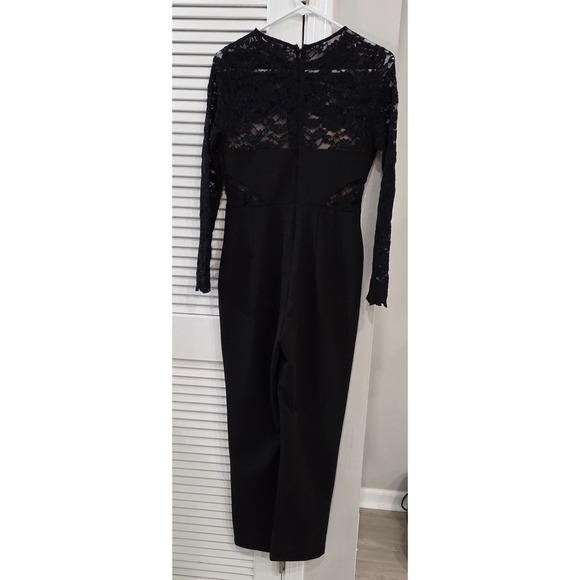 Express Pants - Express Elegant Black Jumpsuit with Sheer Floral Lace Long Sleeves Size S/P